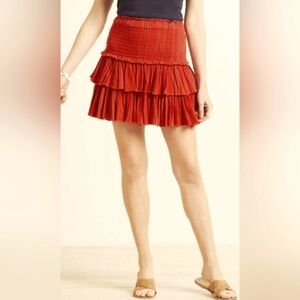 SUNDRY Size 8-10 Medium Red Black Stripe Smocked Tiered Ruffle Mini Skirt NWT